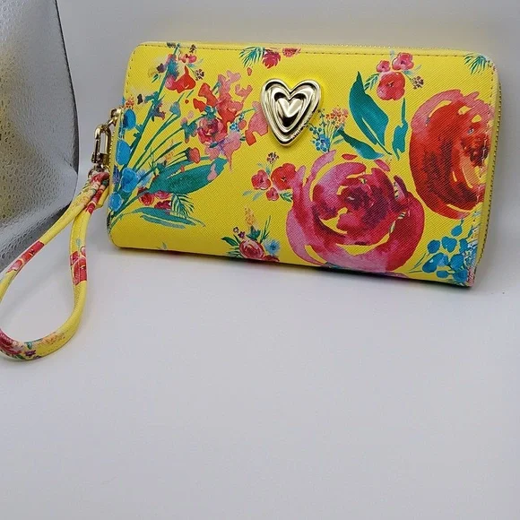 Betsey Johnson Yellow Floral Wristlet Clutch, GC, 8"x4.5". - Picture 2 of 10